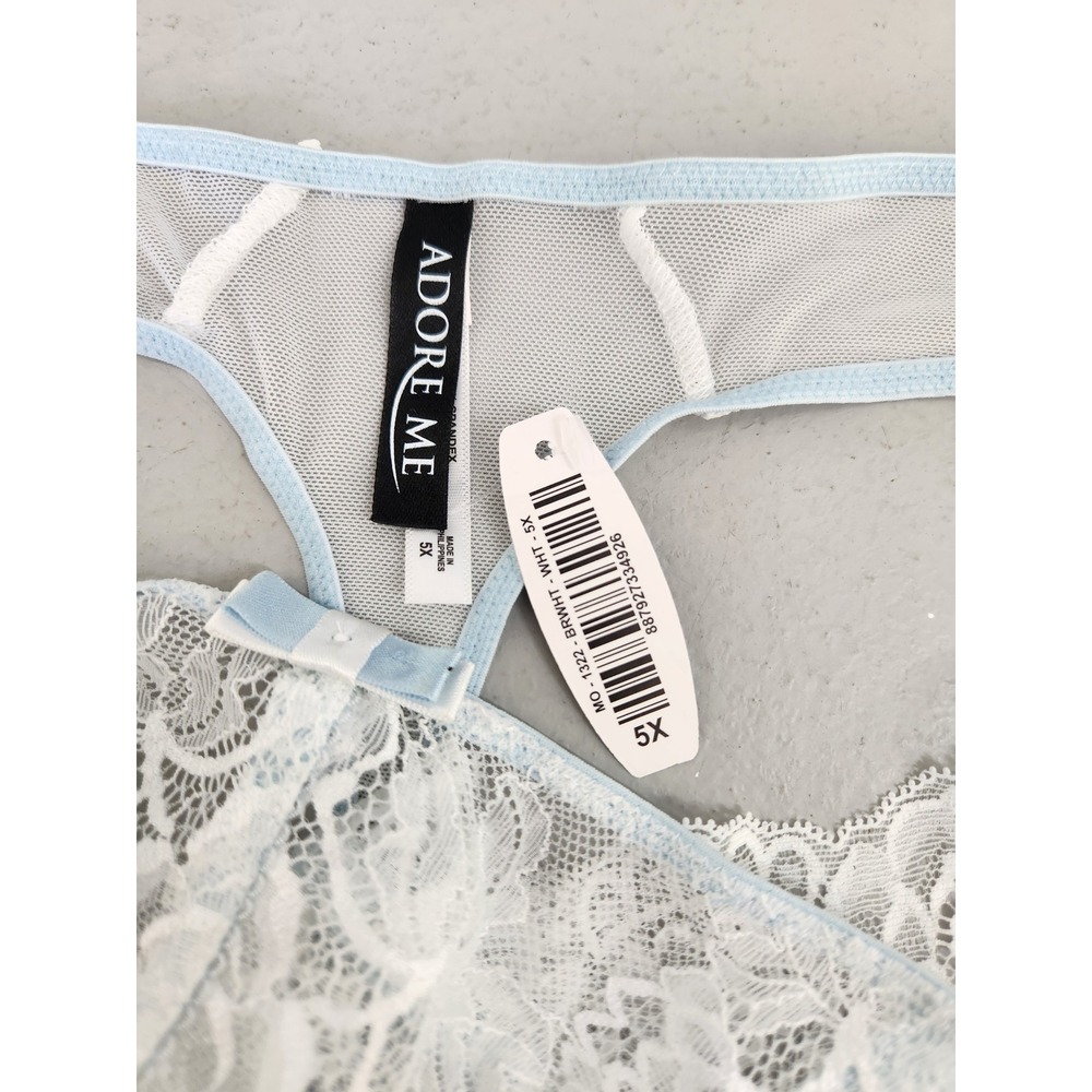 Adore Me Thong Panty Womens 5X Light Blue Lace Mesh Bow Bridal Lingerie Classic - Picture 4 of 5